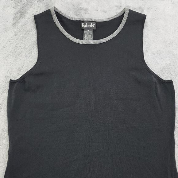 Rafaella Top Womens M Black White Houndstooth Trim Sleeveless Stretch Knit Shell - Picture 2 of 9